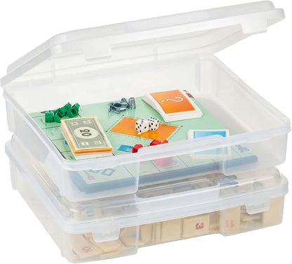 IRIS USA Board Game Storage Containers, 2-Pack |Made in USA| Organizers with Built-In Handle & Snap-Tight Lid for Puzzles, Scrapbook, and Fits 8.5" x 11" or A4 Papers, Thick - Clear