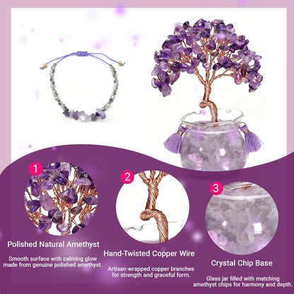 Amethyst Crystal Tree of Life, 4.33 in Purple Gemstone Tree with Bowl Base, Crystal Bonsai Tree for Desk, Feng Shui Tabletop Decor, Crystal Tree Gift, Amethyst Home Accent
