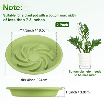 M METERXITY 2-Pack Plant Saucers, 7.3 Inch ID Anti-Rot Root Resin Flower Pot Plant Saucers for Indoor/Outdoor, Flowerpot Drip Tray [9.4 Inch OD, Fruit Green]