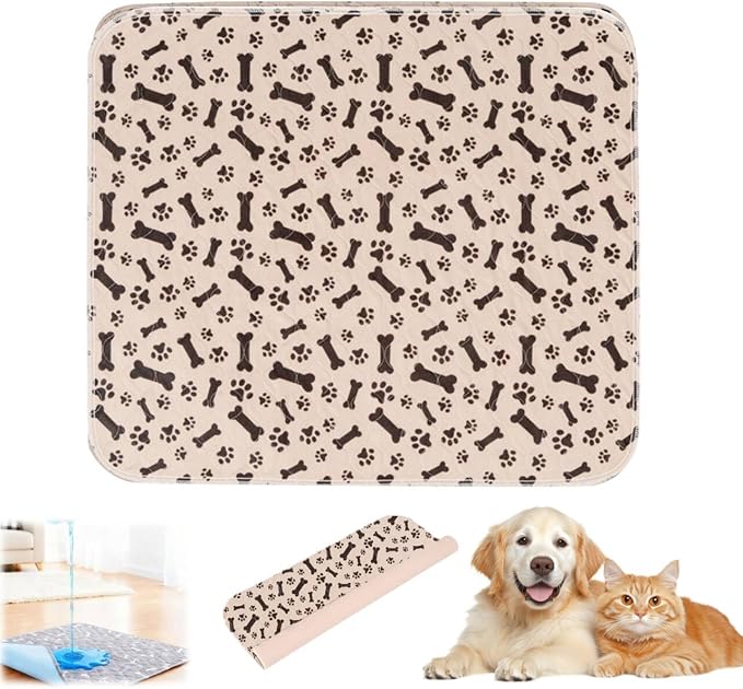 Puppy Pads with Pheromones,Washable Puppy Pee Pads for Dogs,Reusable Puppy Pads Washable for Dogs & Cats, Washable,Durable Leak-Proof & Anti-Slip Pet Training Pads for Home & Trave(Brown Bone, S)