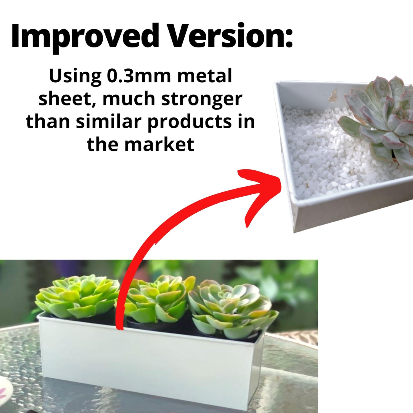 LaLaGreen Wall Planter for Indoor Plants (3 Pack, 16 Inch) Large Wall Mount Planters for Succulent, White Rectangular Metal Hanging Flower Pot, Long Window Sill Box Fence Rail Balcony Floating Shelve
