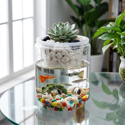 Mini Plastic Fish Bowl, 30 Oz Decorative Small Fishbowl with Hydroponic Basket, Unbreakable Aquarium Fish-Bowls for Party Decorations, Centerpiece Vases, Hydroponic Planter and Home Decorations