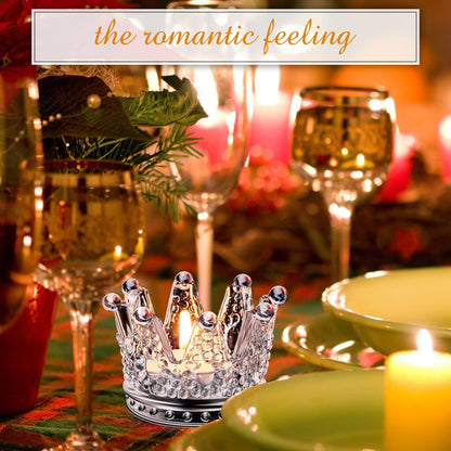 EBOOT 48 Pcs Crown Tealight Candle Holders Glass Clear Votive Holders Tealight Crystal Votive Candle Stand for Wedding Valentines Day Table Centerpieces Home Decor(Clear)