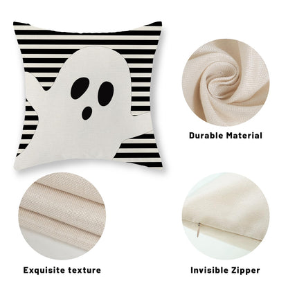 JEFERSO Halloween Pillow Covers 20x20 Set of 2 Black Stripes Cute White Ghost Throw Pillows Halloween Decorations Outdoor Pillowcase Halloween Home Decor Linen Farmhouse Cushion Case for Couch Sofa