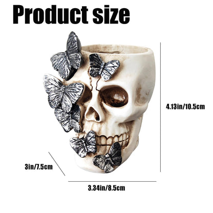 Fsocpen Skull Pen Holder,Skull Makeup Brush Holder,Bathroom storage Holder,Spooky Goth Decorations,Halloween Decoration,Vanity, Desk, Office Organizer, Stationary, Decor Planter