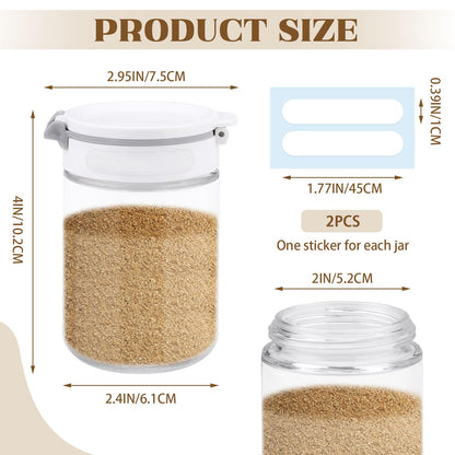 Diakey 2 Pack Spice Shaker for Salt & Pepper, Anti-Clogging, Airtight Lid, Seasoning Containers Glass Spice Jars with 2 Hole Sizes and Labels, 6.8oz