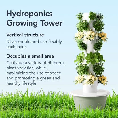 Flora Indoor Hydroponic Garden Tower with LED Grow Lights - Self-Watering Hydroponics System with Pump, Adapter, and Net Pots for Growing Herbs & Vegetables