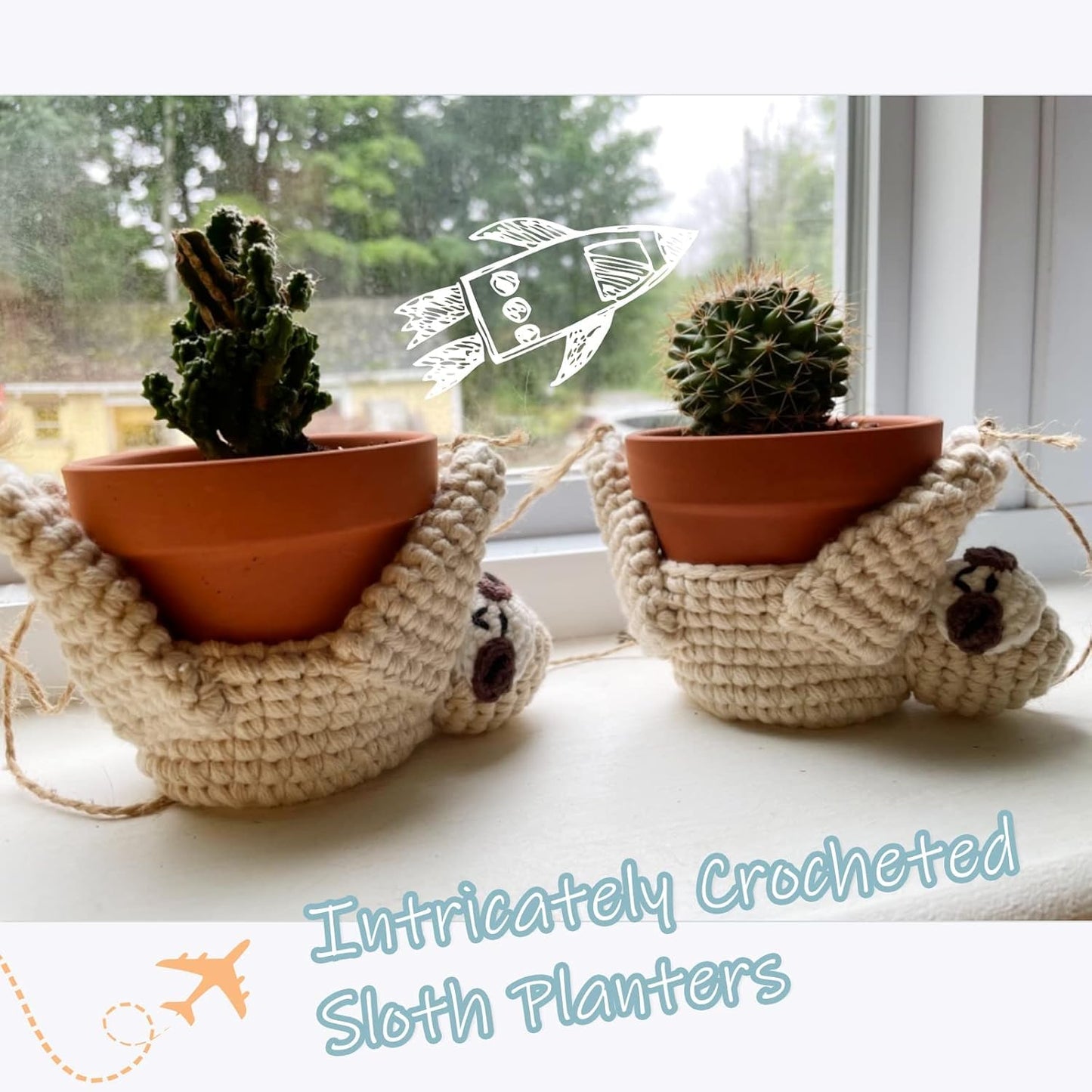 MANOPAWS 2Pcs Macrame Plant Hanger Crochet Sloth Hanging Planter Sloth Gifts,5 Inch Animal Wall Hanging Plant Holder for Plant Sloth Lovers, Home Decor Indoor Outdoor Plants Succulent Gifts (2)