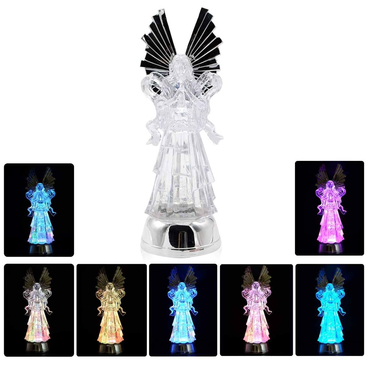 DRomance 14" Angel Snow Globe Lantern Battery Operated with 6 Hour Timer Color Changing LED Light Trumpet Angel Swirling Glitter Water Lamp Thanksgiving Christmas Holiday Decor Gift