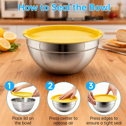 Fevbcnrj Salad Chopper Bowl and Cutter with Lid, Stainless Steel Chopping Bowl, Mezzaluna Mincing Knife with Protective Cover, Snap-Tight Storage Lid, for Super-Fast Salad Prep