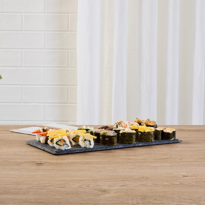 Restaurantware Rectangle Slate Platter 1 Count 15.7 x 7.8 Inch Scratch-Resistant Slate Cheese Board Modern Serving Tray Black Rustic Design for Charcuterie and Appetizers