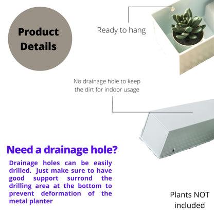 LaLaGreen Wall Planter for Indoor Plants (3 Pack, 16 Inch) Large Wall Mount Planters for Succulent, White Rectangular Metal Hanging Flower Pot, Long Window Sill Box Fence Rail Balcony Floating Shelve