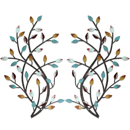 Meltset Metal Tree Leaf Wall Decor, Vine Olive Leaf Branch Wall Art, Wrought Iron Scroll Artwork, Decorative Wall Sculptures Above The Bed, Living Room, Hallway, Indoor and Outdoor（S/Farmhouse）
