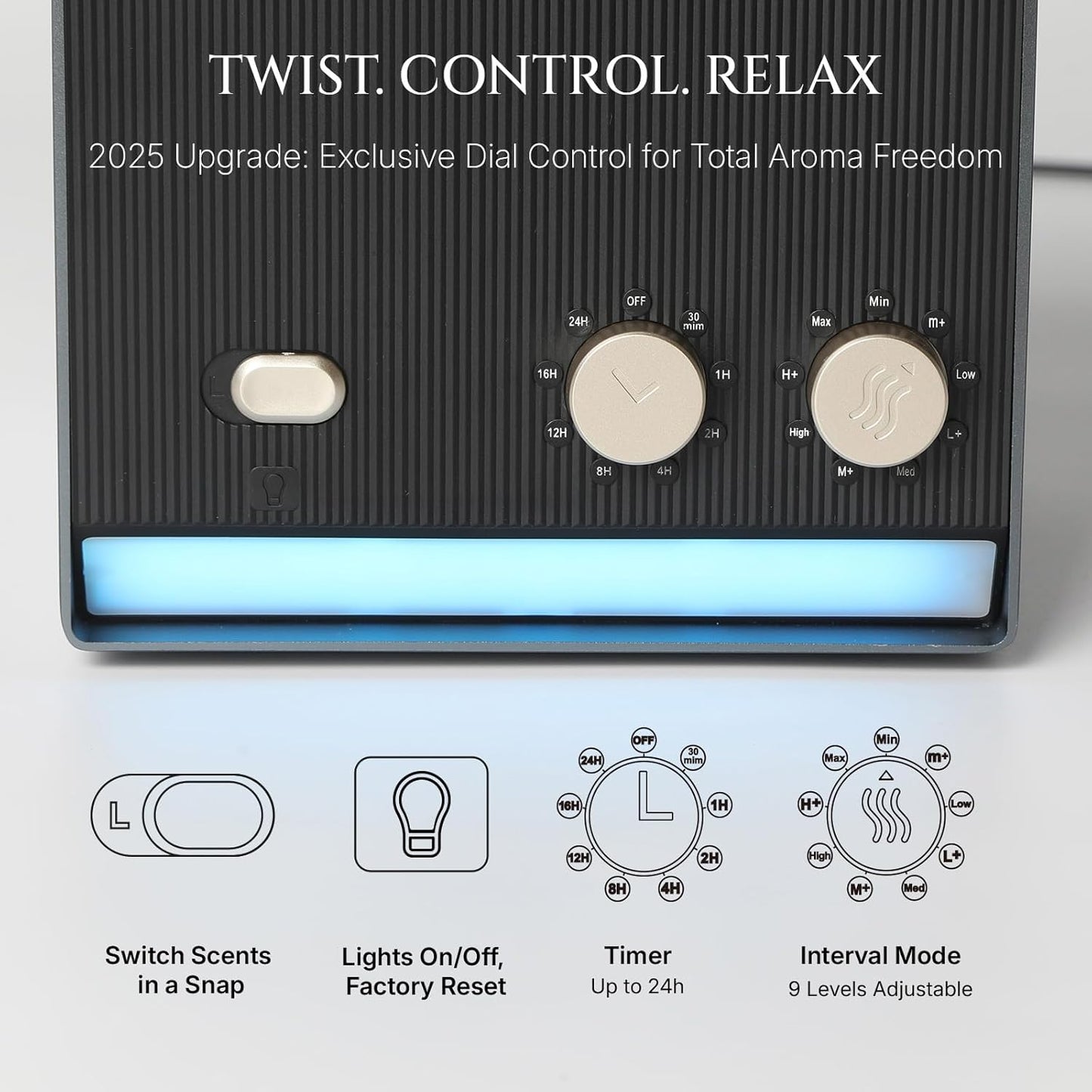 Smart Aroma Dual-Scent Waterless Essential Oil Diffuser, Cold Air Tech Scent Air Machine for 2000 Sq Ft, 2×200ml Hotel Collection Diffuser for Home & Office (Black Titanium, Two Scents)
