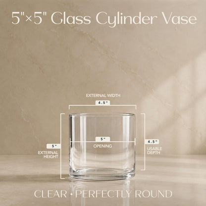 Royal Imports Flower Glass Vase Decorative Centerpiece for Home or Wedding - Cylinder Shape, 5"x5", Clear