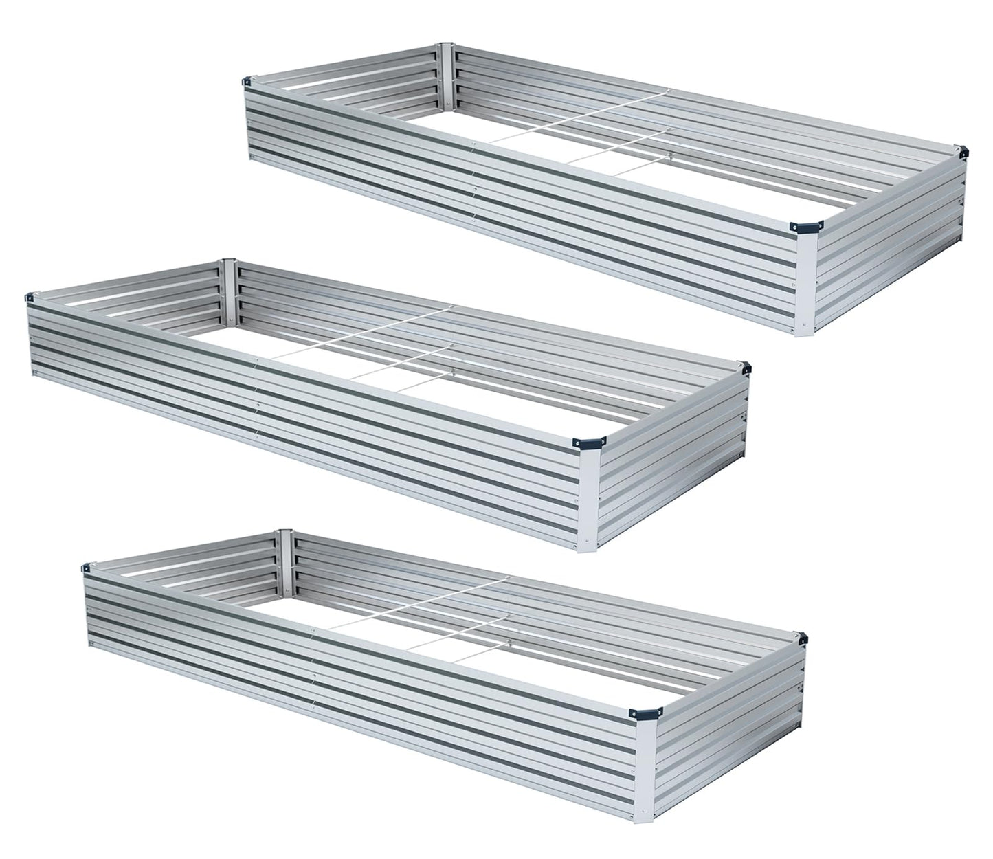 Meberam 3 Pack 6x3x1FT Galvanized Raised Garden Beds Kit Outdoor Metal Gardening Planter Box for Vegetable Elevated Flower Herbs,Silver