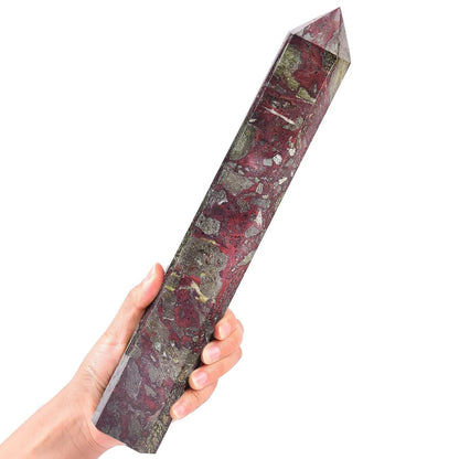 AMOYSTONE Large Blood Jasper Stone Wand Healing Crystal Obelisk Tower 6 Faceted Column Reiki Chakra Meditation Therapy 4.0-4.4 LBS