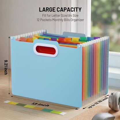 Comix Expanding File Folder, 13 Pockets Accordion File Organizer, Letter/A4 Size Document Organizer for Home Office School, Blue