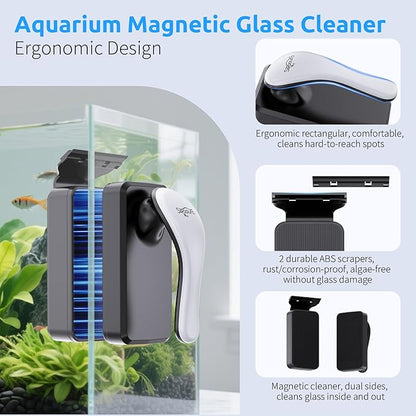 SEAOURA Magnetic Aquarium Cleaner, Dual-Sided Algae Scraper, Floating Anti-Scratch Magnetic Glass Brush for Freshwater & Saltwater Fish Tanks