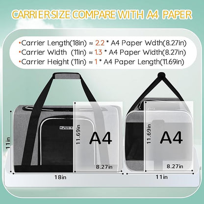 Petskd Pet Carrier 18x11x11 Delta American United Airline Approved, Pet Travel Carrier Bag for Small Cats and Dogs, Cat Soft Sided Carrier with Safety Lock Zippers, 5-Sided Breathable Mesh(Grey)