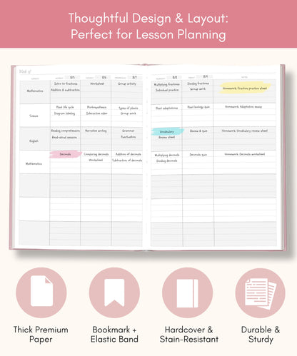 Lamare Teacher Planner 2026-2027 – Hardcover Undated Planner & Lesson Planner Book for Teachers with Class Schedule, Student Info & Weekly Planning - 8x11"