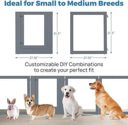 Heavy Duty Clear Acrylic Dog Playpen for Small/Medium Pets – 32" High Clear Pet Pen with Sturdy Metal Frame, Walk-in Kennel, Expandable Indoor & Outdoor Pet Play Yard