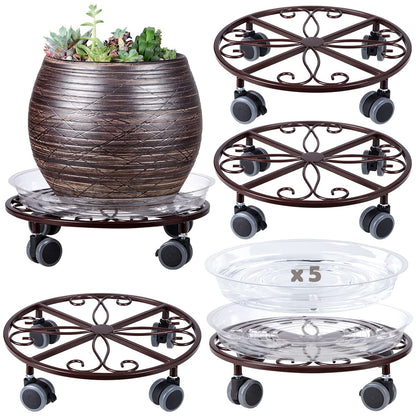 5 Pack Plant Caddy with Wheels Heavy Duty 13.5 Inches Metal Plant Stand with Wheels Plant Dolly Rolling Plant Stand Plant Roller with Casters for Indoor and Outdoor, Bronze