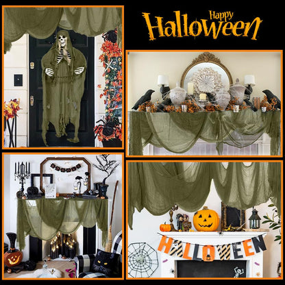 Vellibring 400" x 85" Halloween Creepy Cloth Decoration,Large Green Spooky Fabric Cloth Scary Gauze Cheesecloth for Haunted House Halloween Party Yard Wall Indoor Outdoor Decor