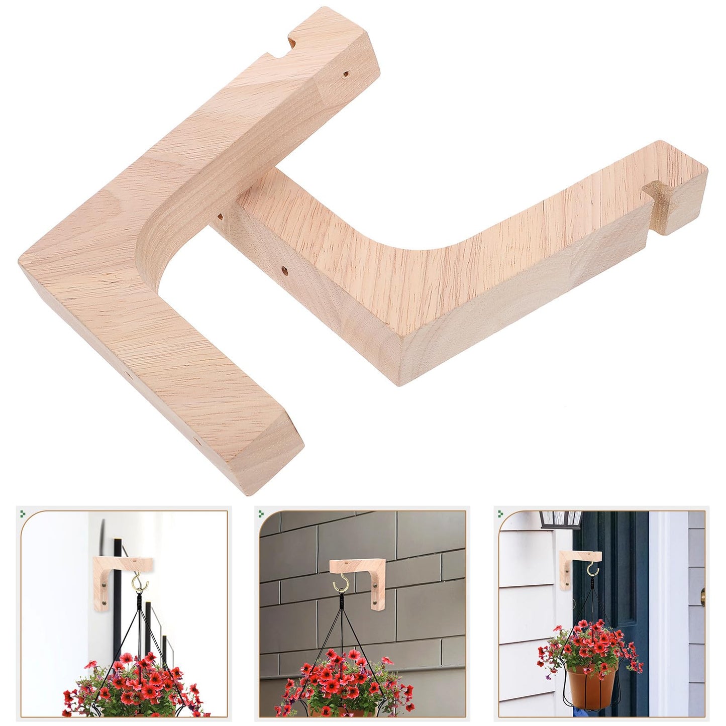 FENICAL 2pcs Wooden Plant Hangers Heavy-Duty Wall Hooks for Indoor and Outdoor Hanging Plants Natural Wood Hanging Bracket Supports Flowerpots Ceiling and Wall Mounted