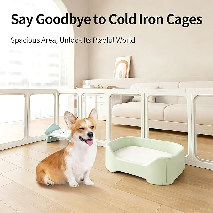 Clear Acrylic Dog Playpen with Door,23.6" Puppy Playpen,Easy Assemble Pet Fence,10-Panel for Puppies/Small Dog Play Pen Indoor (White, 23.6 Inch-H, 10 Panel) (White, 60cm9p+1d)