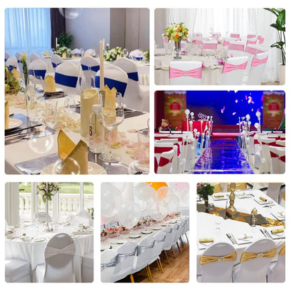 Albassa Chair Sashes Spandex Stretch Chair Bows with Buckle Slider for Wedding Party Decorations (White, 25PCS)