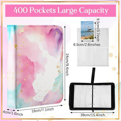 Card Binder 4/9 Pocket PU Waterproof Trading Binder Compatible with Mtg/ygo/tcg for 400/900 Portable Album Holder with Zipper Wristband Card Organizer