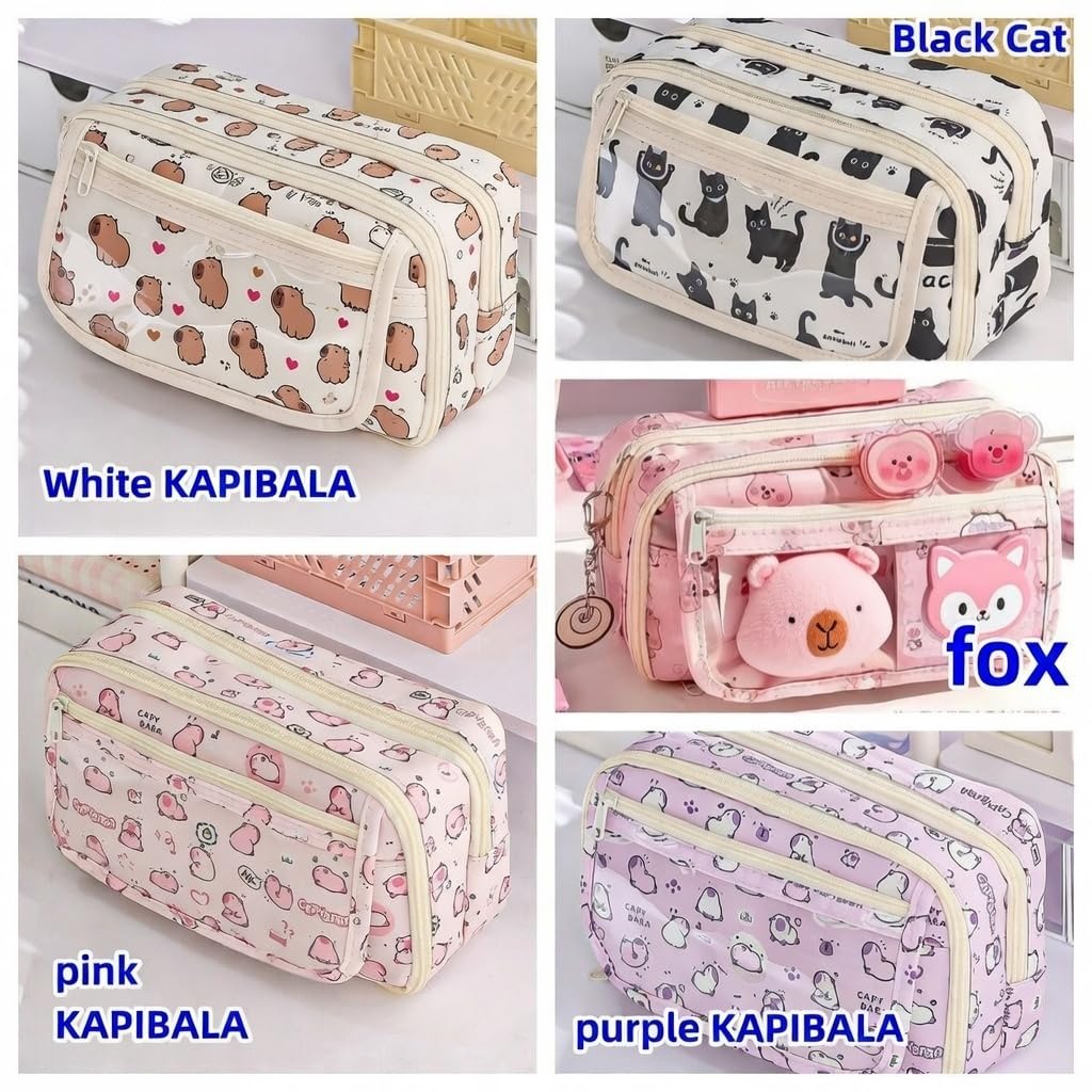 VTYFRY Cute Kawaii Pencil Case Pouch Cartoon Pen Box Holder Organizer for Office Workspace Supplies Desk Accessories Travel Essentials Aesthetic Trendy Cool Stuff Gift Large Capacity (Fox)