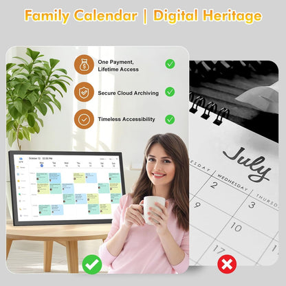 24" Digital Calendar Chore-Chart for-Family-Schedule - Interactive Touchscreen Display Electronic Calendar, Star Reward, Sync Google iCloud Outlook Calendar Via App, Wall Mount, Gift for Mother Father