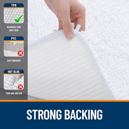 OLANLY Large Bathroom Rugs 70x46, Extra Soft Absorbent Chenille Bath Rugs, Rubber Backing Quick Dry, Machine Washable Bath Mats for Bathroom Floor, Tub and Shower, Home Decor Accessories, White