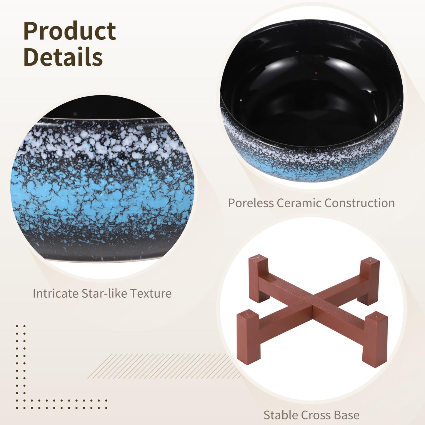 Lotus Bowl Planter with Cross Base, Ceramic Water Plant Bowl, Indoor Lotus Flower Pot with Starry Texture, Leakproof Bonsai Bowl, Hydroponic Planter for Aquatic Plants, Lilies, and Succulents