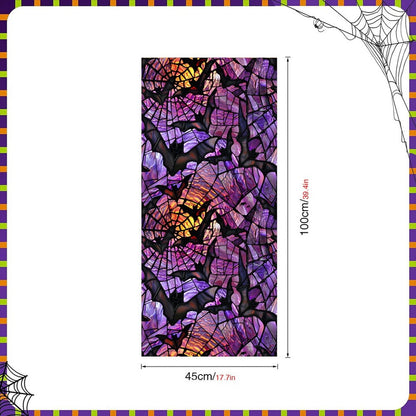 Halloween Window Stickers Privacy Film Static Window Sticker Decal Halloween Bat Window Decals Film Purple Stained Glass Clings Windows Art for Home School Office Glass Decoration