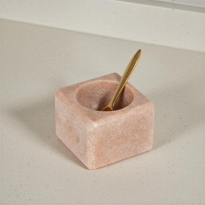 Creative Co-Op Square Marble Bowl with Stainless Steel Spoon, Pink