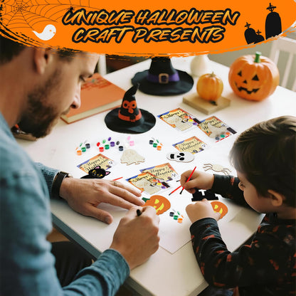 Bafeil 24-Set Halloween Painting Crafts 4", Wooden Cutouts Arts and Crafts, DIY Wooden Fridge Magnets Halloween Party Supplies, Party Favors Gifts Family School Activities Games Goodie Bag Stuffers