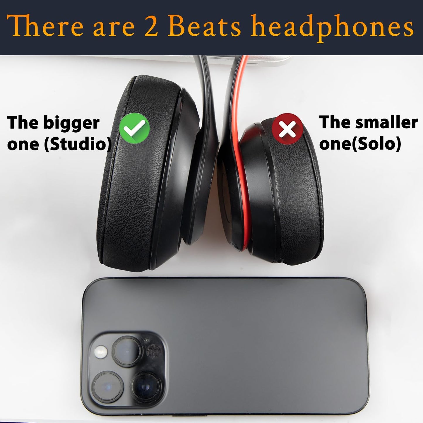SoloWIT Replacement Ear Pads Cushions for Beats Studio 2 & Studio 3 Wired/Wireless Over-Ear Headphones, Earpads with Soft Protein Leather, Noise Isolation Memory Foam (Black)