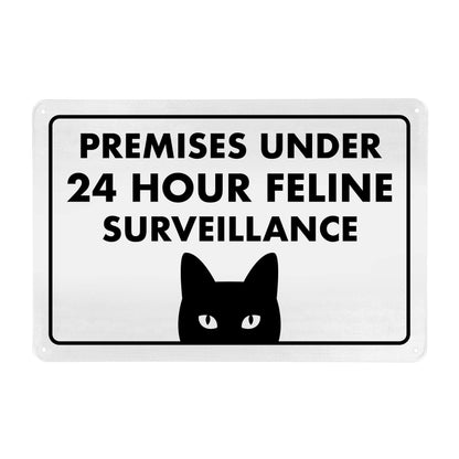 Premises under 24 Hour Feline Surveillance - Funny Cat Sign, Metal - 8" x 12" - Cat Signs for Home Decor, Gift for Cat Lovers, Cat Warning Sign, Cat Lady Sign - ENVISIONED Signage