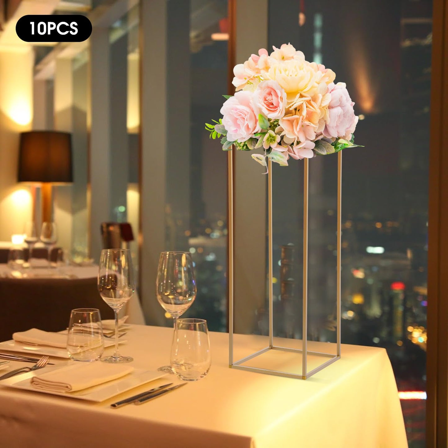 10PCS Wedding Flower Stand, 31.5inches Tall Column Geometric Centerpiece Vases, Rectangular Floral Display Rack, Column Centerpiece Floral Vases for Events Reception, Party Decoration (Gold, 31.5 in)
