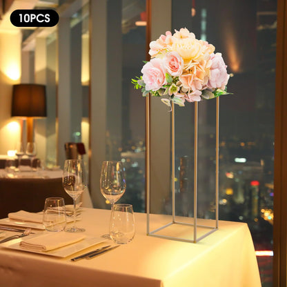 10PCS Wedding Flower Stand, 31.5inches Tall Column Geometric Centerpiece Vases, Rectangular Floral Display Rack, Column Centerpiece Floral Vases for Events Reception, Party Decoration (Gold, 31.5 in)