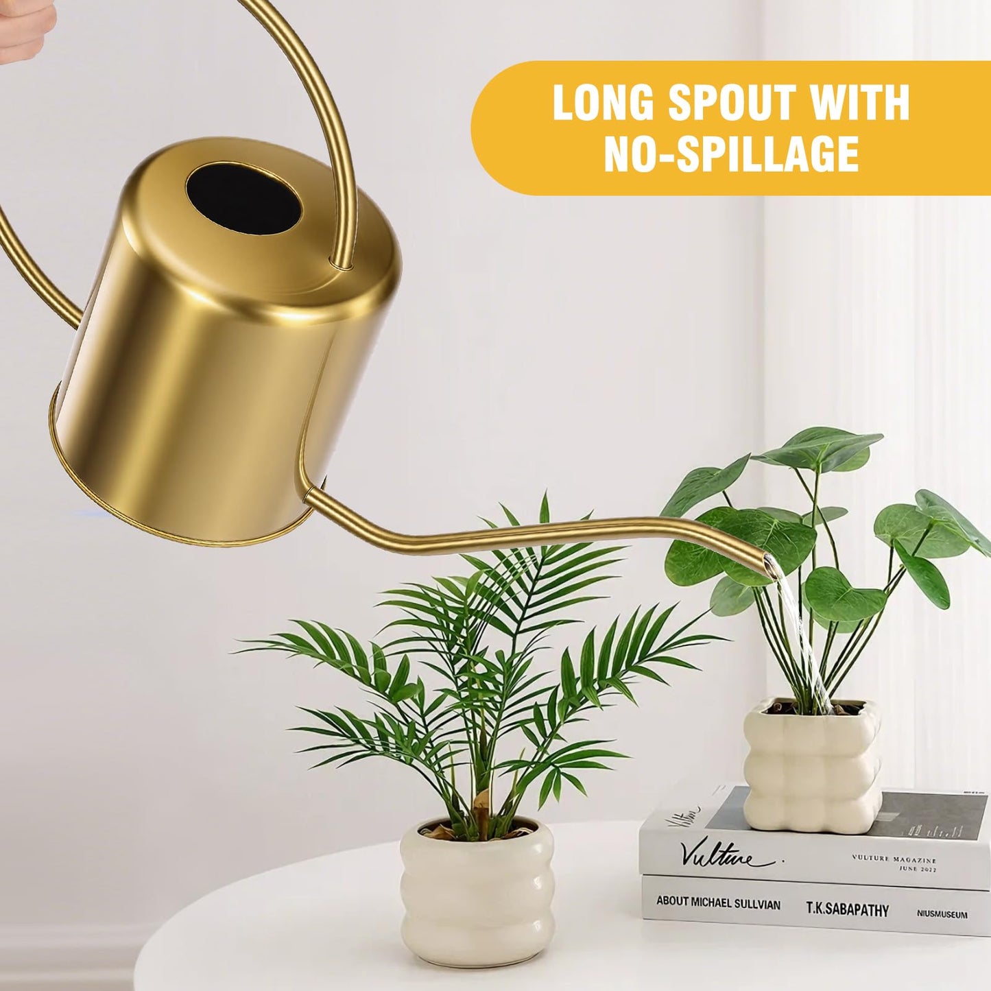 Plant Watering Can, 50 oz / 1500 ml Stainless Steel Metal - Modern Decorative with Long Spout for Indoor Potted Plants, Bonsai, Garden Flowers, Gold