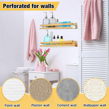 Lallisa 2 Pieces Stainless Steel Shelf Bathroom Shower Floating Shelves Wall Mounted Shower Caddy Basket Shelf Storage Organizer Shelves for Bathroom, Kitchen, Living Room(15.75 Inch/ 40 cm,Gold)