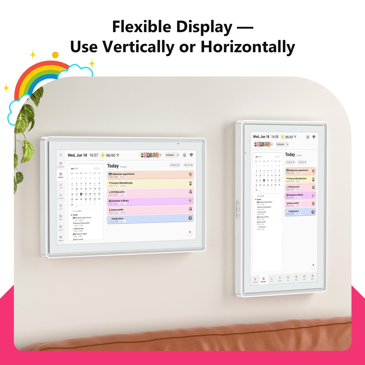 21.5 Inch Digital Calendar, Full HD Touchscreen Smart Planner for Family Schedules - Wall Mount, Great for Seamless Daily Planning & Household Organization, with LED Reminder Light