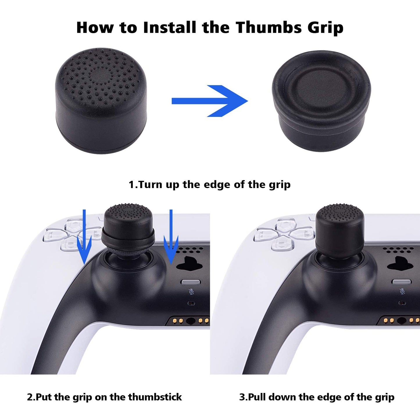 PlayVital Black Ergonomic Thumbstick Grips for PS5, PS4, for Nintendo Switch Pro, Xbox Series X/S, Xbox One, Xbox One X/S Controller - with 3 Height Convex and Concave - Raised Dots & Studded Design