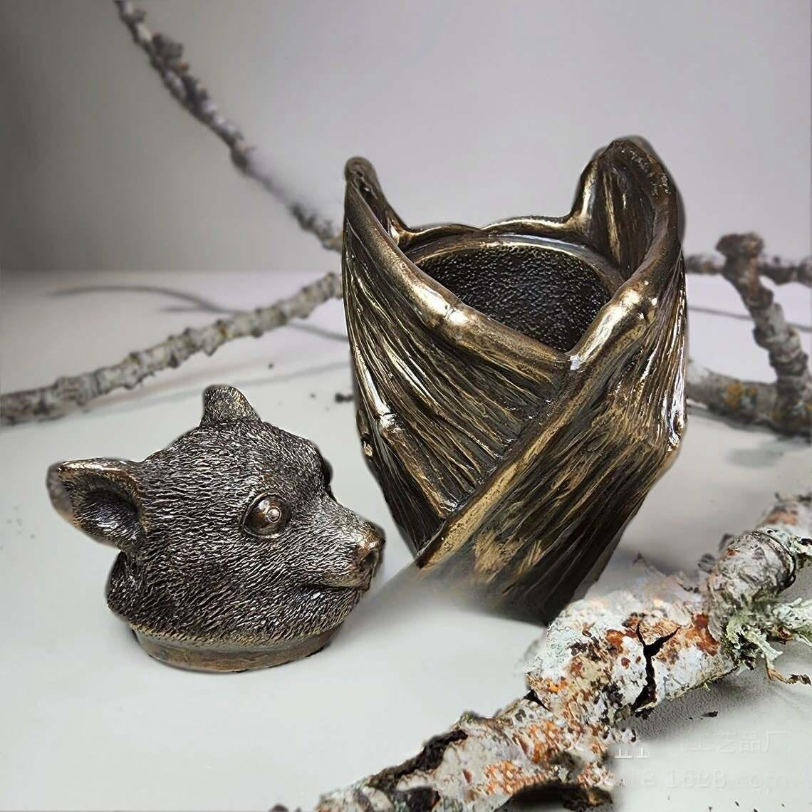 Bat Decor Trinket Box - 3.5 Inch | bats decor enthusiasts, features a hidden stash compartment, crafted from durable resin with antique bronze finish, perfect for home decoration and Halloween themes