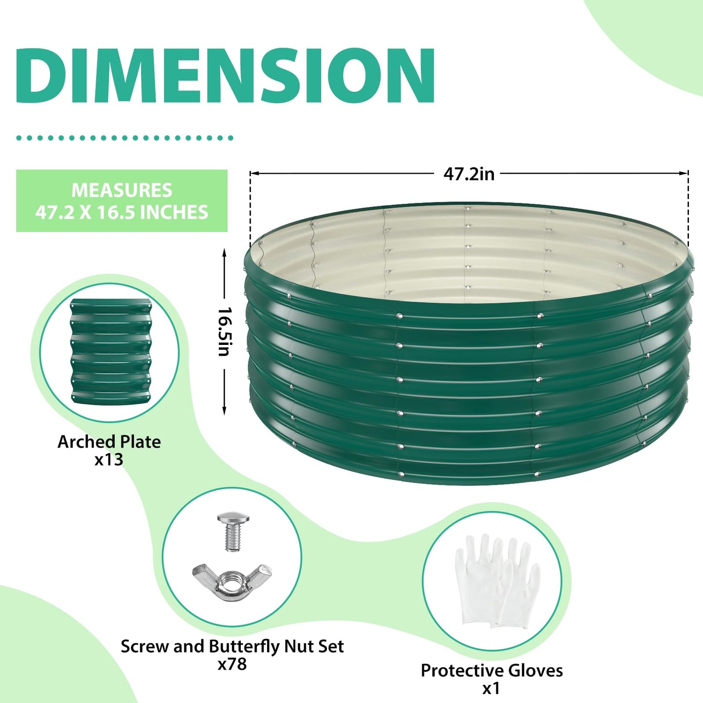 YSEJOMP 17" Tall Round Outdoor Garden Raised Garden Bed Kits-0.8MM Thick Metal Raised Planter Bed/Ground Planter Box for Variety of Flowers,Herbs,Vegetables,Trees (Dark Green, 48 Dia X 16.5inches)