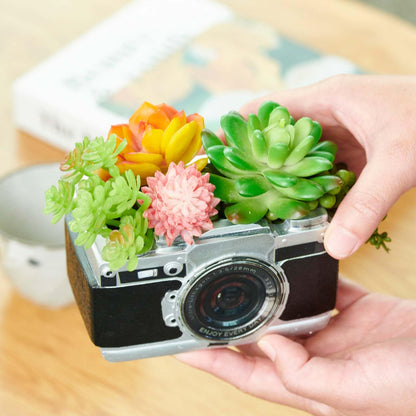KIKTOP Camera Decorative Planter Plant Gift - Desk Decor Succulent Pot for Indoor Plants Camera Home Shelf Office Decor Small Flower Pot with Drainage (Black)